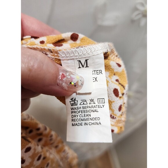 Womens Medium Yellow Mini Skirt Floral Tierd Ruffle Crinkle Smocked Cottage - Picture 11 of 15